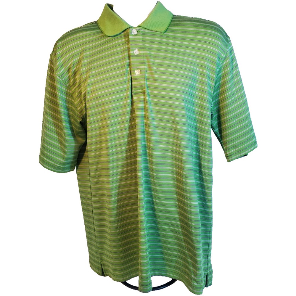 Pebble‎ Beach Men's Polo Golf Shirt Green Striped Short Sleeves